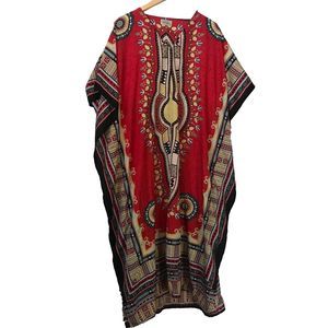 Shore Drive Multicolored Gold Glitter Beads Tribal Pattern Dress OSFA